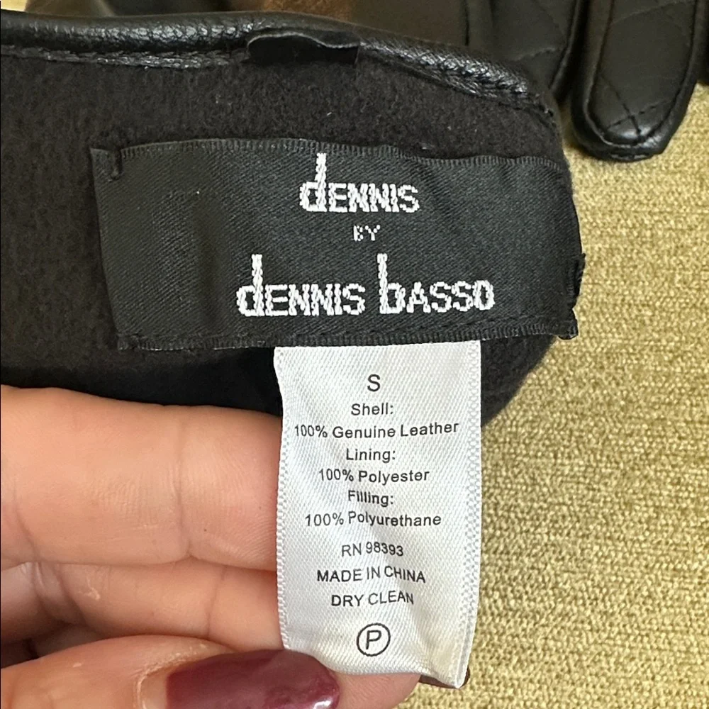 Dennis Basso Black Quilted Leather Gloves with Buttons Women's Size S